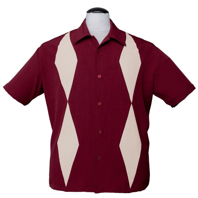Steady Clothing Vintage Bowling Shirt - Diamond Duo Burgunder