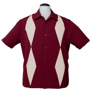 Steady Clothing Vintage Bowling Shirt - Diamond Duo Burgundy XXL