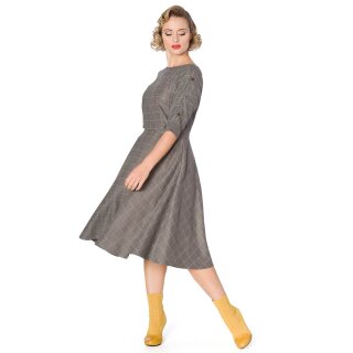 Banned Retro Vintage Dress - Cheeky Check Grey XS