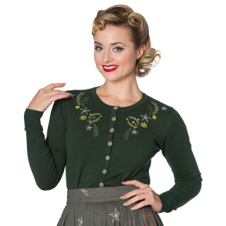 Banned Retro Cardigan - Winter Leaves Green S
