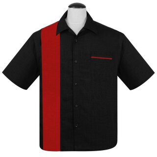 Steady Clothing Vintage Bowling Shirt - Single Poplin Black-Red