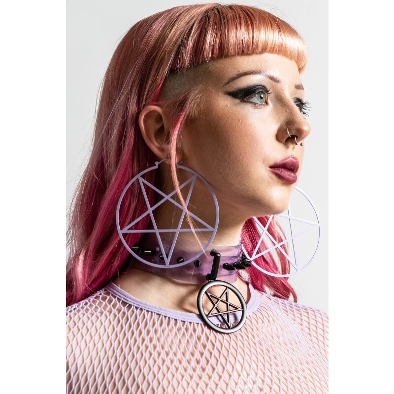 Killstar XXL Earrings - Pentagram Hoop Lilac