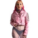 Killstar Kunstleder Biker Jacke - Disharmony Pastel Pink XS